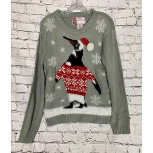 Xmas Christmas Ugly Holiday Sweater Penguin Wearing Sweater Size‎ M